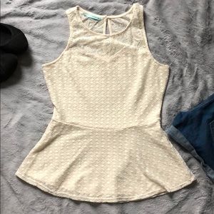 Maurice’s cream lace peplum top with keyhole back